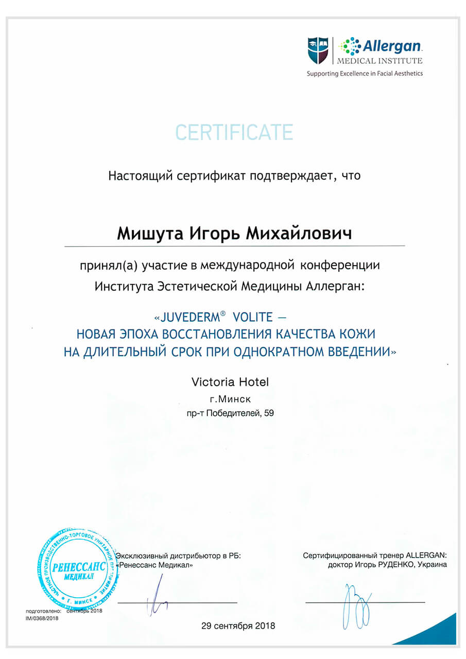 Сертификат Мишута Игорь Михайлович