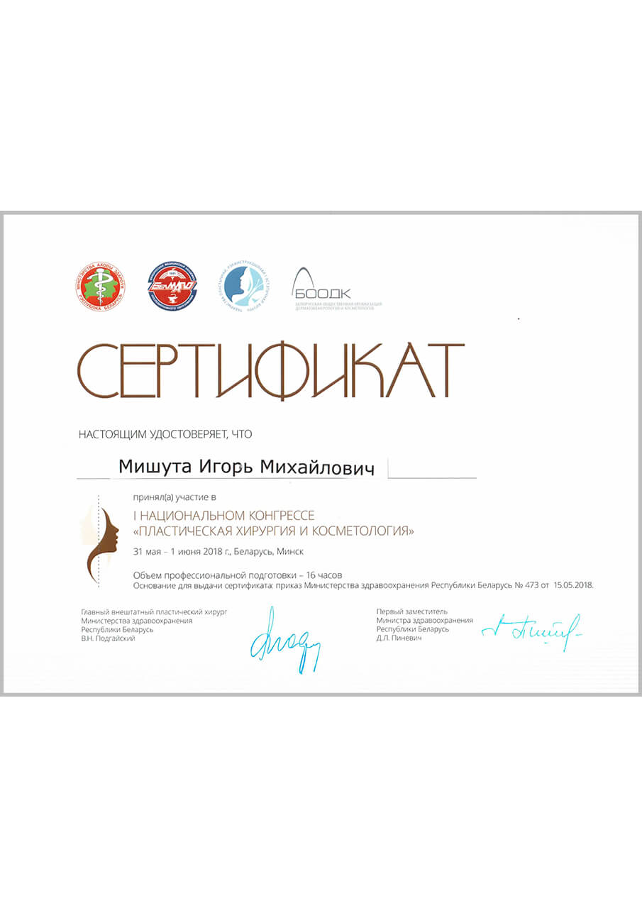 Сертификат Мишута Игорь Михайлович